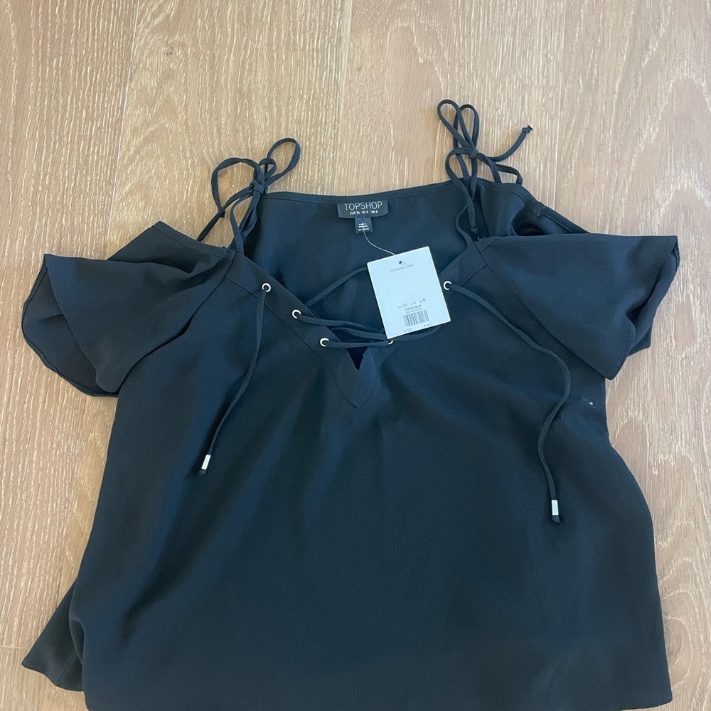 Topshop Black Lace-Up Blouse